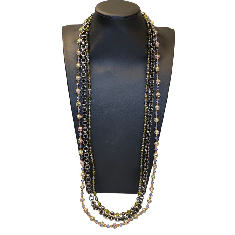 Tarina Tarintino triple layered cloisonné necklace gunmetal swarovski vintage